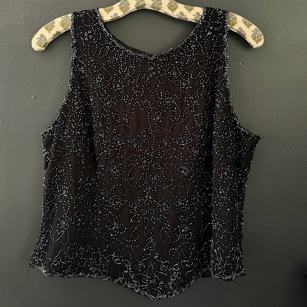 Jkara Hand Beaded Sequin Top